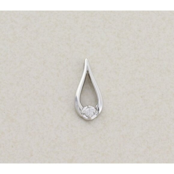 Pendant Only 10k White Gold .06 carat Diamond Tear Drop Pendant 3/4" x 3/8" - Picture 1 of 8